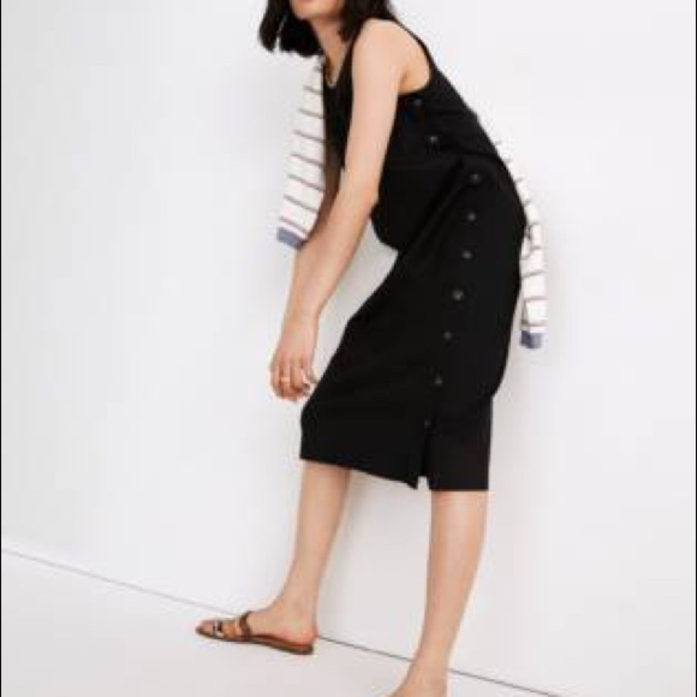 NWT MADEWELL Linen-Cotton Side-Button Midi Dress/ BLACK - Picture 4 of 6